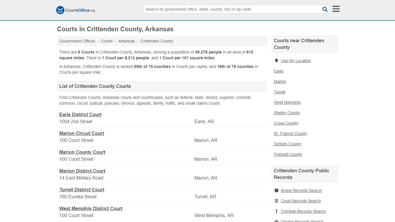 Courts - Crittenden County, AR (Court Records & Calendars)